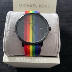 Micheal Kors Black 42mm PVS Steel Prod Rainbow Unisex Quartz Watch MK8713